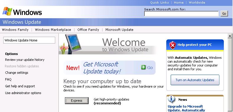 4 Windows Update will open. Click [Express].