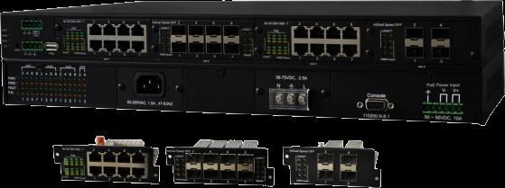 1 I(P)GS-5400-2P 4 Modular Slots Industrial L2 + Managed (PoE) Switch High-density 28 x Gigabit Ethernet L2+ managed (PoE at/af) switch Supports ITU G.