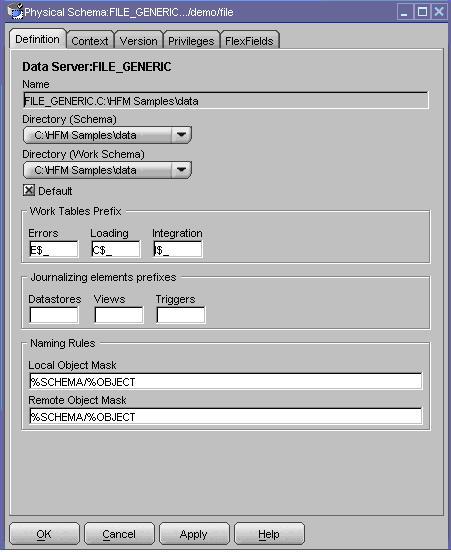 To set up a File physical schema: 1 Using the Topology Manager, create a physical schema under the File technology for the FILE_GENERIC data server.