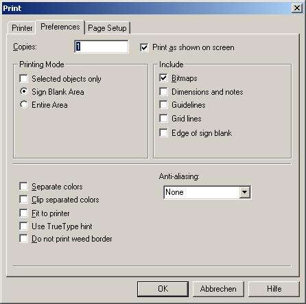 Switch to the tab Preferences and select in printing mode the Sign Blank Area".