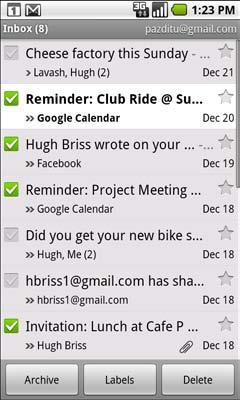 Gmail 127 Working with conversations in batches You can archive, label, delete, or perform other actions on a batch of conversations at once, in your Inbox or in another labeled list of conversations.