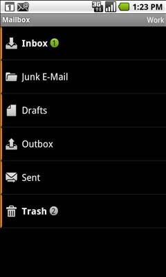 Email 188 Working with account folders Each account has Inbox, Outbox, Sent, and Drafts folders.
