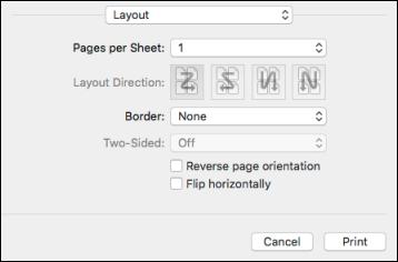 Parent topic: Printing on a Mac Selecting Print Layout Options - Mac You can select a variety of layout options for your document or photo by selecting Layout from the popup menu on the print window.