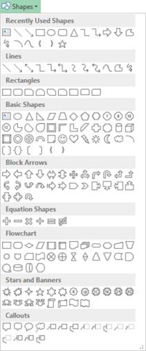 Drawing Shapes Use graphics objects to highlight significant parts of worksheet or chart Be sparing in using graphics 162 shapes