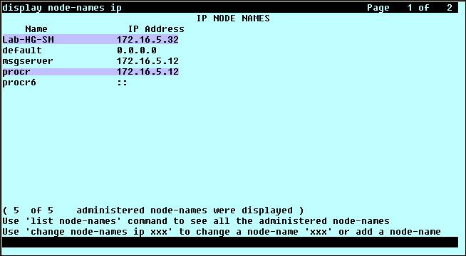 5.2. IP Node Names Use the display node-names ip command to verify that node names have been previously defined for the IP addresses of the Avaya S8300D Server running Avaya