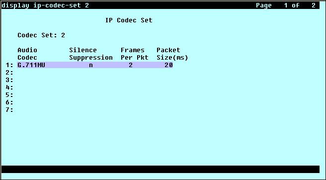 5.3. Codec Use the change ip-codec-set command to define a list of codec s to use for calls between the enterprise and DuVoice.