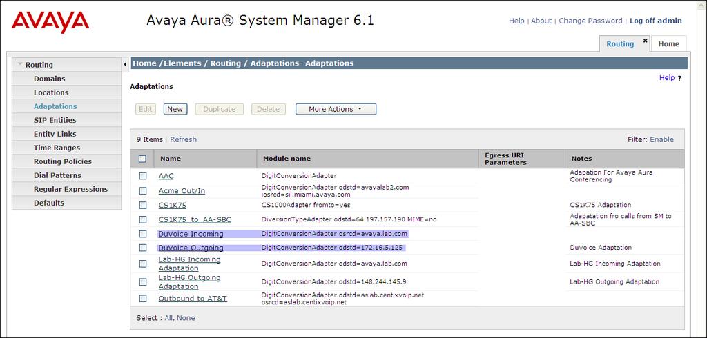 6.4. Add Adaptation Module Avaya Aura Session Manager can be configured with adaptation modules that can modify SIP messages before or after routing decisions have been made.
