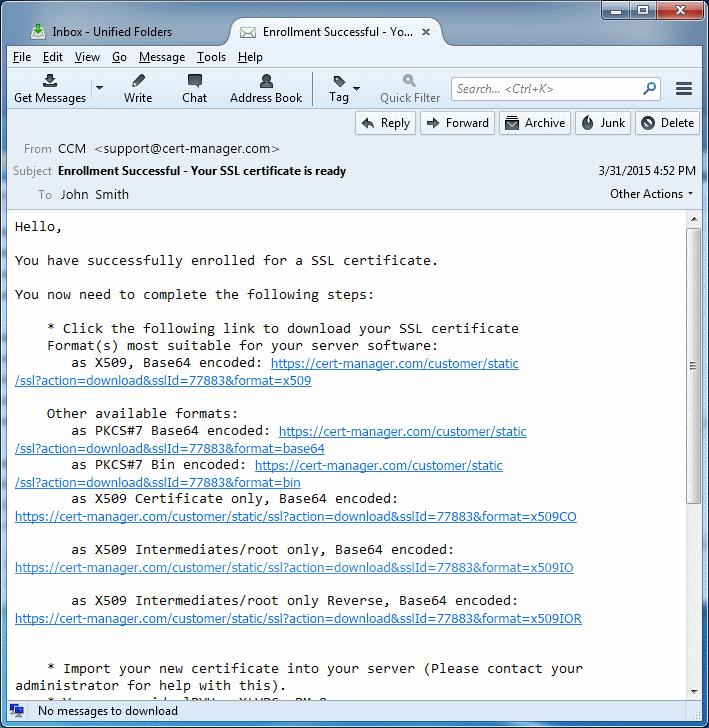 Having clicked the link in the mail, you will be taken to the certificate
