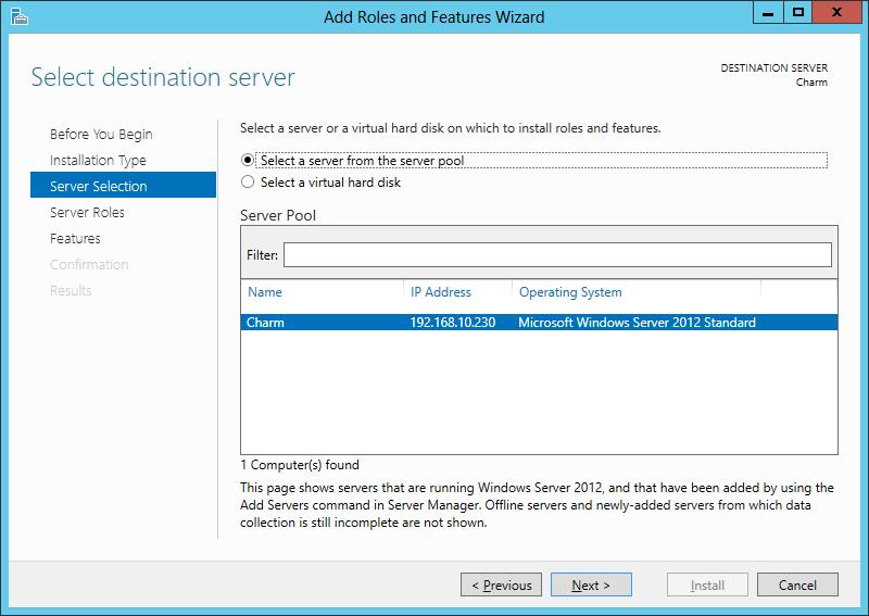 Select Destination Server Now we will select a server from the server pool. This can be a physical or virtual server.
