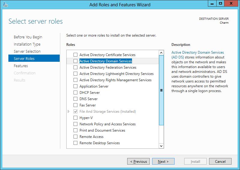 Select Server Role The Add Roles and Features Wizard window shows the