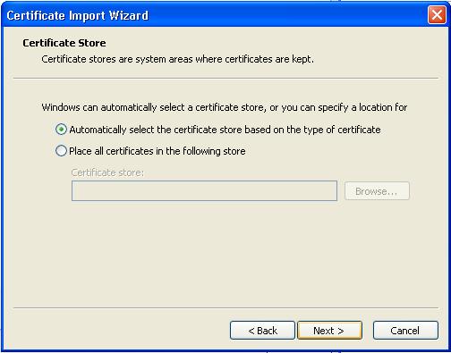 3 Accept the Automatically select the certificate store based