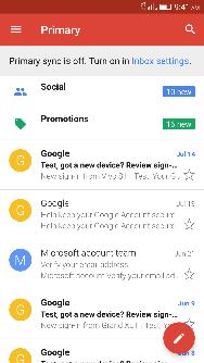 The Gmail inbox is separated by default in three different categories.