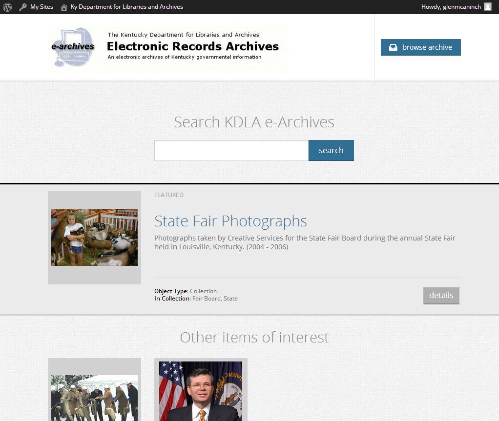 KDLA: Opening Page & Detail Page Browsing collections Keyword searching Featured or other items of
