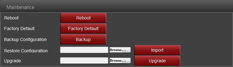 Reboot: reboot the camera. Factory Default: restore the camera settings to the factory default settings.