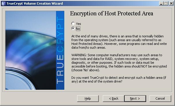We recommend not encrypting the Host Protected Area.