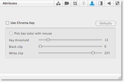 Chroma keying enables you to select a color and replace all occurrences of that color in an image with some other image. Click the Chroma Key button to open the Chroma Key controls.