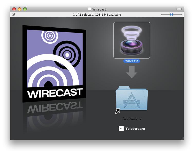 186 Installation Activating 4. Open the Wirecast in the downloads folder, then click and drag the Wirecast icon into the Applications folder.