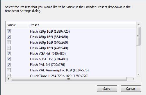 72 Broadcasting Encoder Presets Filter Click the Filter button to display a