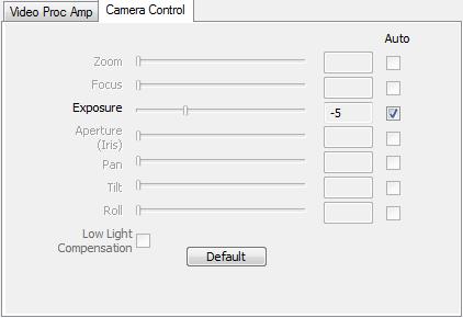 The Video Proc Amp tab enables you to set the video display properties. The Camera Control tab enables you to set camera image properties.