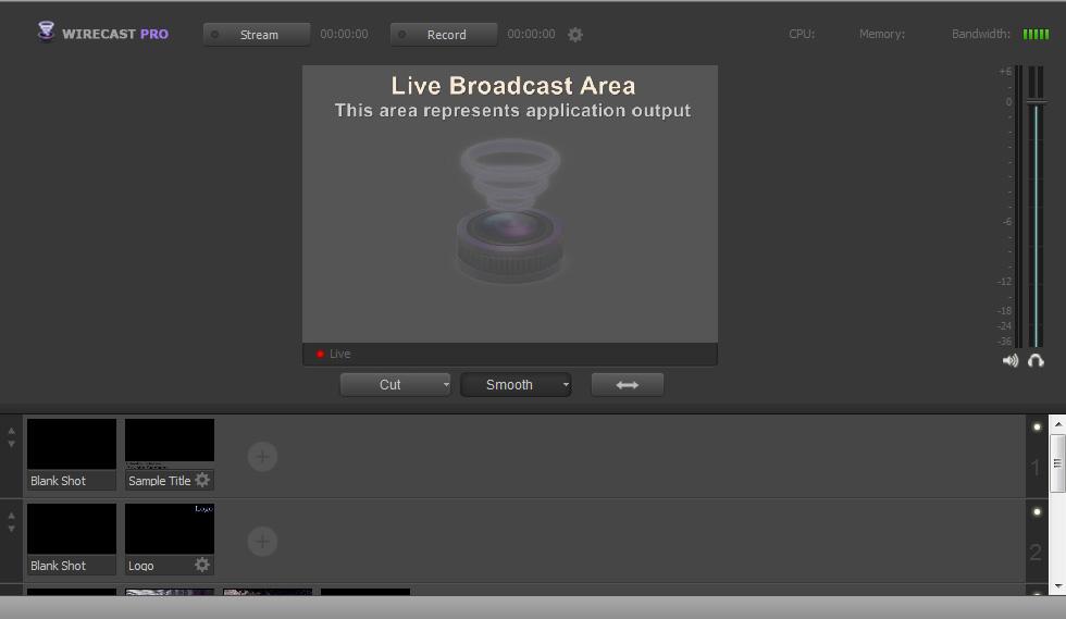 30 Tutorials Tutorial 1: Basic Concepts The Main Window Wirecast has two main display areas: Live Broadcast and Shot List.