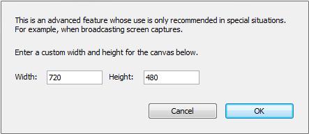 Broadcasting Virtual Camera 79 There is also a Custom option that enables you to set the canvas width and height.