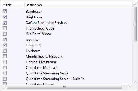 Broadcasting Encoder Presets 83 Encoder Presets The Encoder menu is located near the top of the Output Settings window. The Destination menu is located above the Encoder menu.