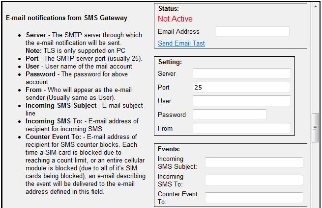 Configuring the SMS Server E-mail notifications from SMS Gateway Server: The SMTP server through which the e-mail notification will be sent. Note: TLS is only supported on PC-based systems.