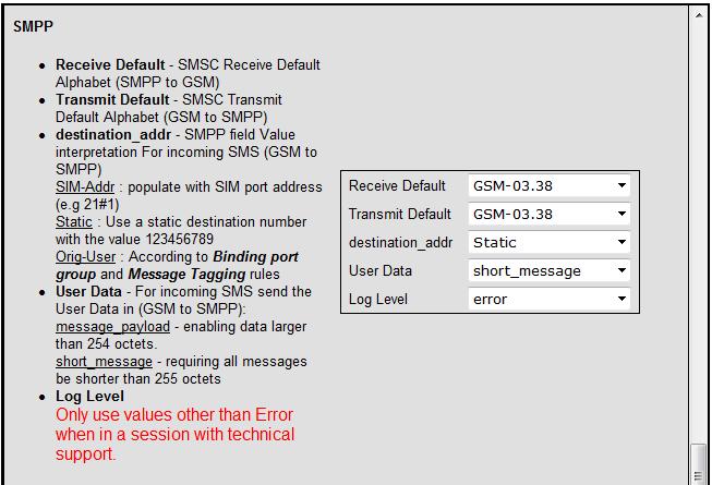 Configuring the SMS Server Error codes for send delay In the 'Delay' field, enter the delay period (in seconds) before the SIM is available for another send.