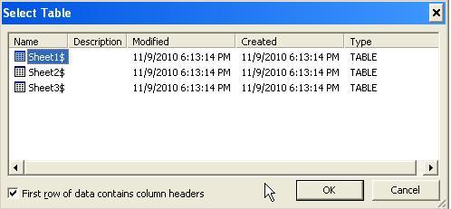 After you click Open, you will see a dialog box like the one shown in Figure 4 below: Figure 4 This dialog box will list all the spreadsheet