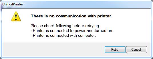 45 If the associated printing device is not connected during checking of updates, then a warning message will prompt the user to connect the printer with the system as shown in figure 50.