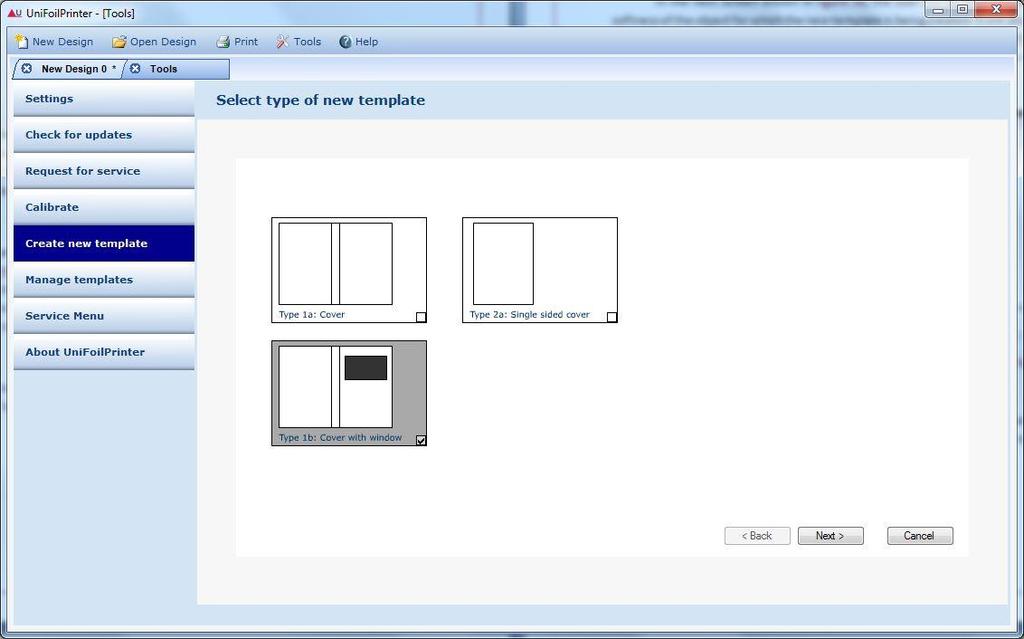 Figure 54: Screen for Selecting Type of New Template Now insert dimensions for the new template in appropriate fields shown in figure 55.