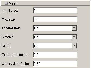 5 Using Direct Search Set Expansion factor to 3.0. Set Contraction factor to 0.75. Then click Start.