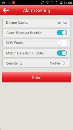 3. Switch both " Alarm Receiver Enable " and " Motion Detection Enable ",then press save to complete the process.