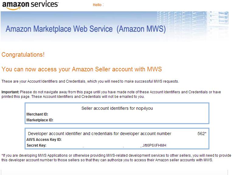 Save your Amazon MWS parameters: 3.