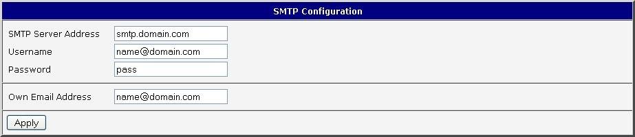 1.22. SMTP configuration To enter the SMTP it is possible configure SMTP (Simple Mail Transfer Protocol) client, which is set by sending emails.