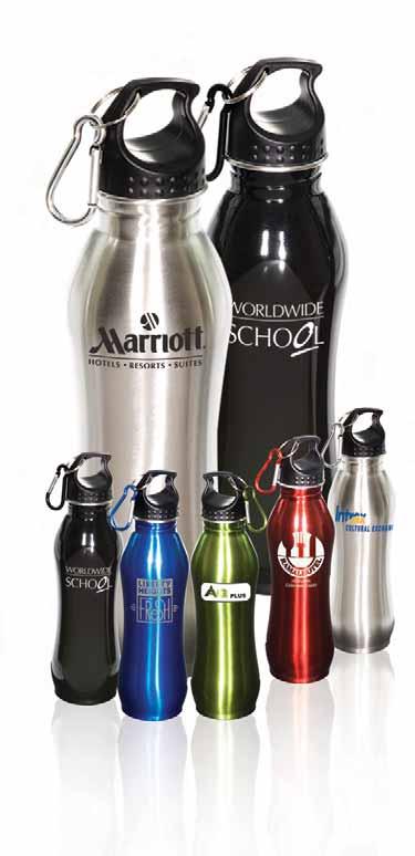 STAINLESS STEEL SPORT BOTTLES Recommended imprint colors on colored bottles: Black, Gold, Silver or White Curvy Stainless Bottle PL-3824» 24 oz.