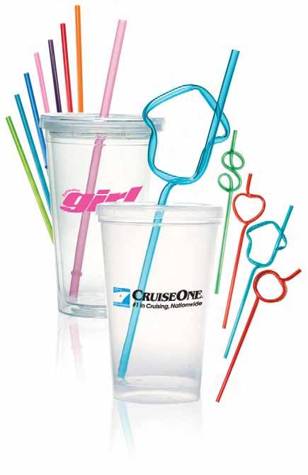 Straw will not fall out when top is screwed on Colors: Clear, Translucent: Apple Green, Aqua, Blue, Pink, Purple, Red, Tangerine Size: 6-1/4" tall with 2-1/2" bottom dia.
