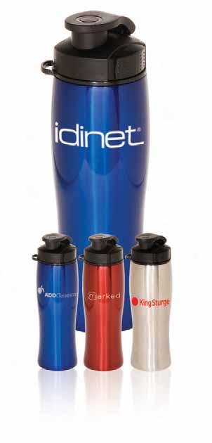 STAINLESS STEEL SPORT BOTTLES Recommended imprint colors on colored bottles: Black, Gold, Silver or White AVAILABLE WITH DRINKWARE Click 'n Sip Stainless Bottle PL-4029» 28 oz.