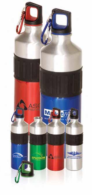 ALUMINUM SPORT BOTTLES stainless steel Recommended imprint colors on colored bottles: Black, Gold, Silver or White AVAILABLE WITH DRINKWARE Power Grip Aluminum Bottle PL-3838» 25 oz.