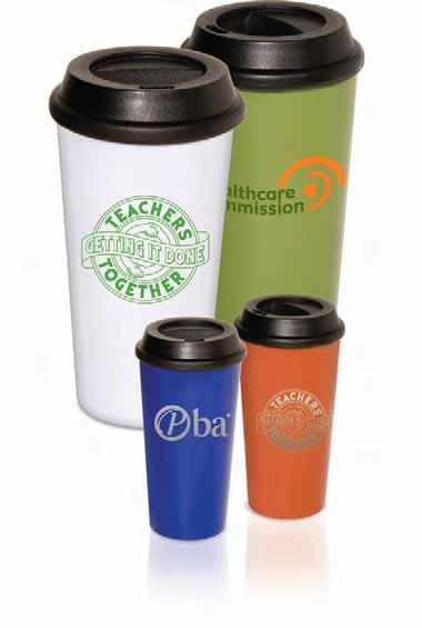 On-The-Go Tumbler PL-4034» 14 oz. capacity BPA free» Double-wall SAN acrylic with foam insulation» Drink-through lid Colors: Blue, Olive Green, Rust, White Size: 7" tall with 2-5/8" bottom dia.