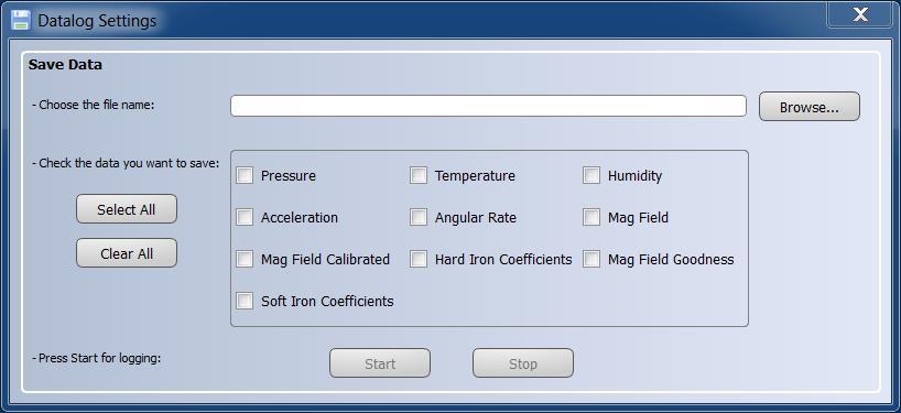Sample application UM2192 6 Click on the Datalog icon in the vertical toolbar to open the datalog configuration window: you can select the sensor and