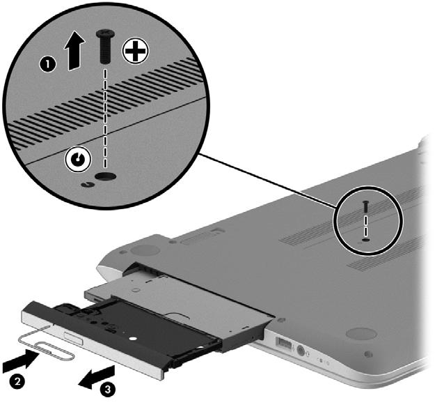 Optical drive Description Spare part number DVD+/-RW DL SuperMulti Drive (includes bezel, bracket, and screws)) 785286-001 Before removing the optical drive, follow these steps: 1.