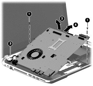 5. Carefully remove from the power connector (3). Remove the system board (4) by lifting it up and to the right at an angle. 6.