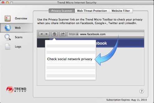 Web: Privacy Scanner for Social Networks Trend Micro Antivirus (Internet Security) for Mac lets you scan your privacy settings in Facebook, Google+,