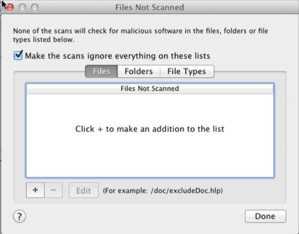 Quarantine List Files Not Scanned. Click the Files, Folders, or File Types tab to choose the list.