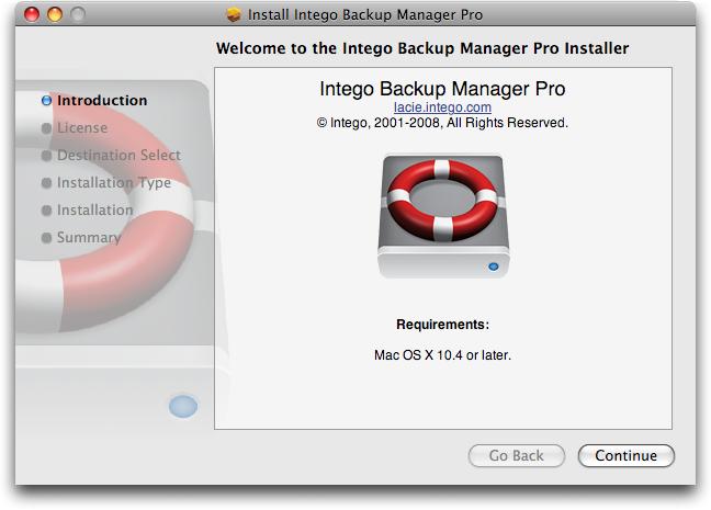 In some cases, you ll receive a CD with your LaCie hard disk containing software. Insert the CD and double-click the Intego Backup Assistant or Intego Backup Manager Pro installer icon.