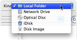 By default, the Kind menu shows Local File or Folder. Click that menu, and you ll see the other options available.