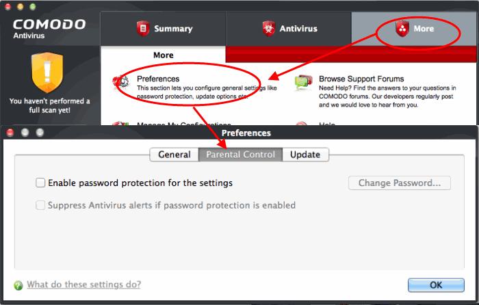 Select 'Enable password protection for the settings' checkbox to activate password protection Click 'Change Password' In the 'Change Password' dialog, type a password and retype the password in the