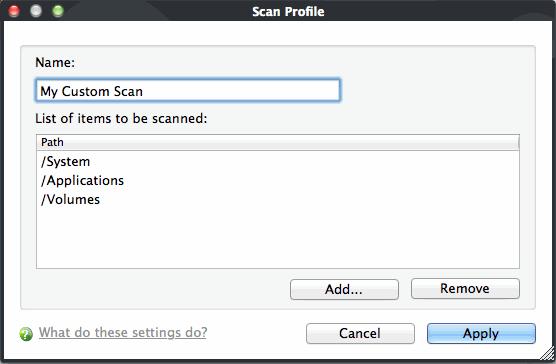 A configuration screen appears, prompting you to select the locations to be scanned when the newly created scan profile is selected.