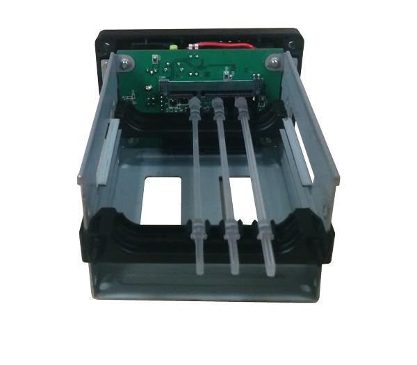 3. Place the drive tray on its side, so the green set RAID button is facing upward. Green set RAID button 4. Slide a 2.